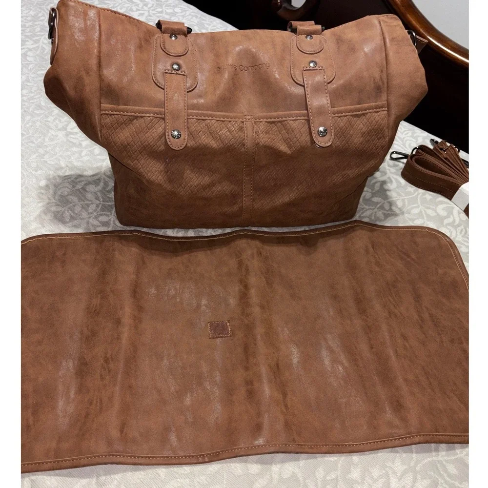 Little‎ Company Vienna Diaper Bag Cognac Brown Vegan Leather Tote baby Lee
